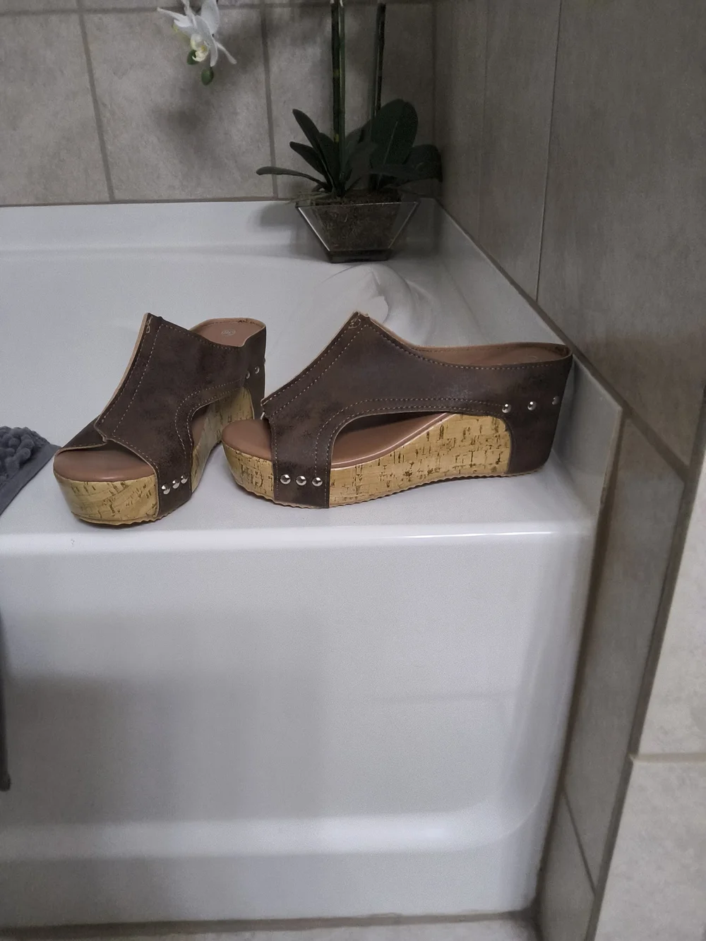 Women's Brown Cork Wedge Slide Sandals